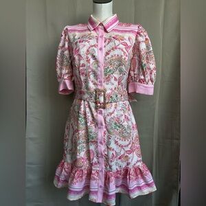 Ms.BLING Bright Pattern Button down Pink Dress